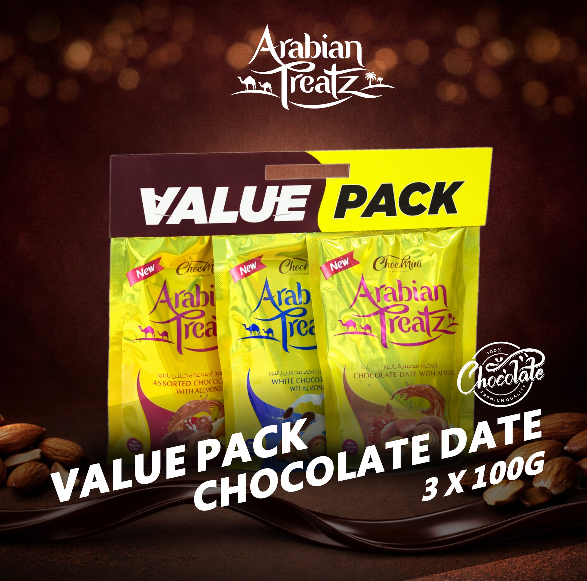 Arabian Treatz Value Pack – 3 × 100g Date Chocolate Mix