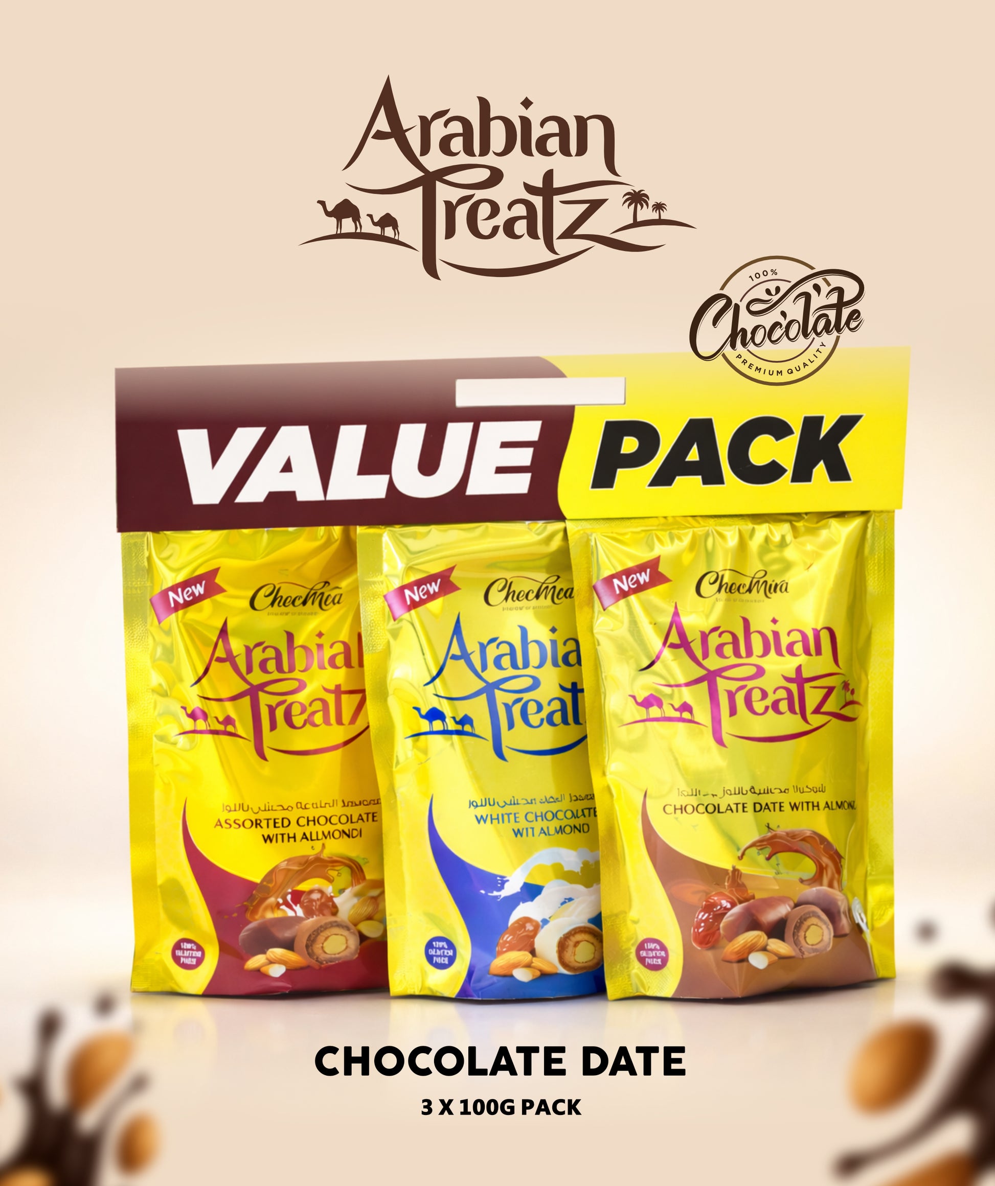 Arabian Treatz Value Pack – 3 × 100g Date Chocolate Mix