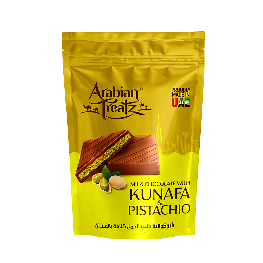 Arabian Treatz Milk Chocolate with Kunafa & Pistachio – 250g (Made in UAE)