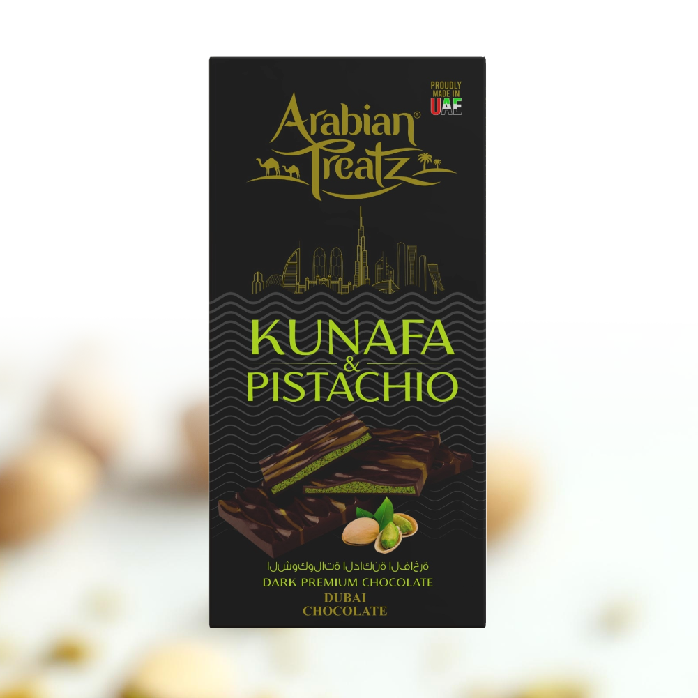 Arabian Treatz Kunafa & Pistachio Dark Chocolate – 100g