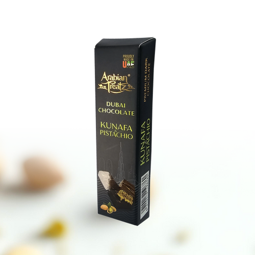 Arabian chocolates, kunafa pistachio, premium chocolate, made in UAE, 50g bar