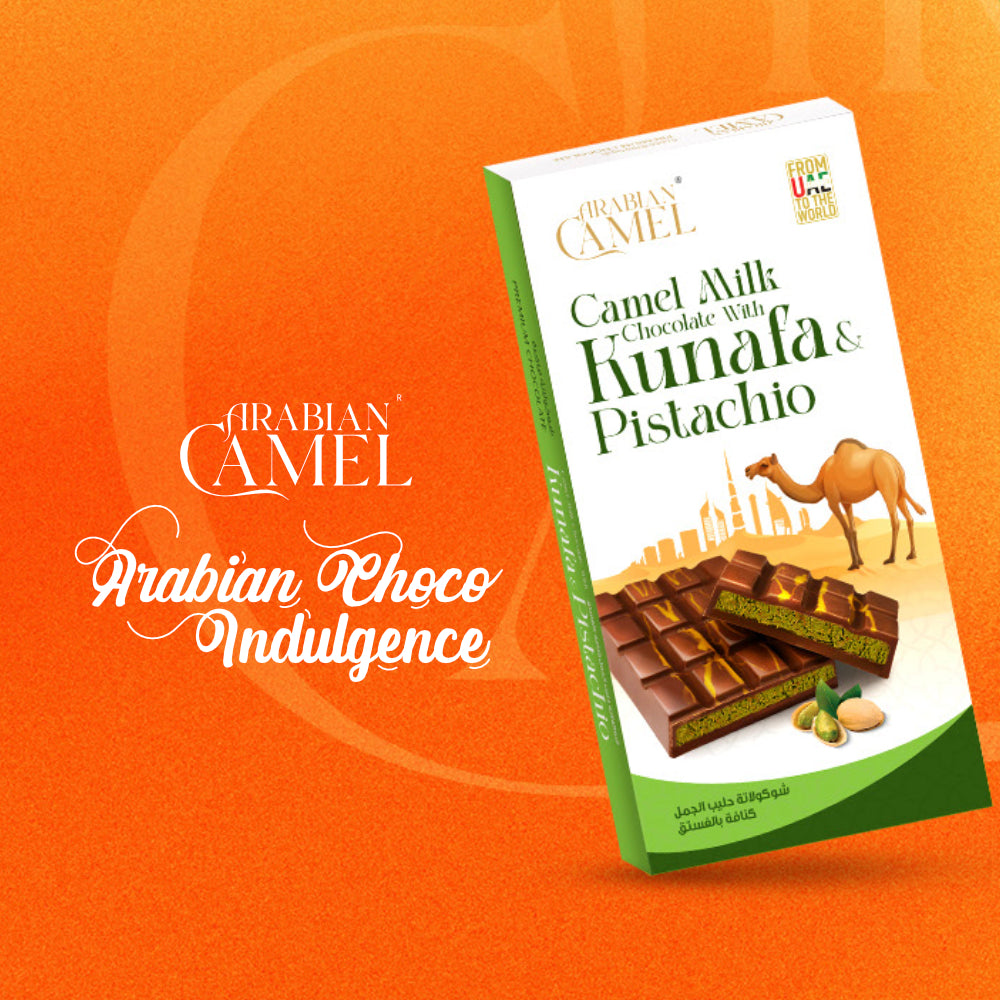 Arabian Camel – Camel Milk Chocolate with Kunafa & Pistachio 100grams